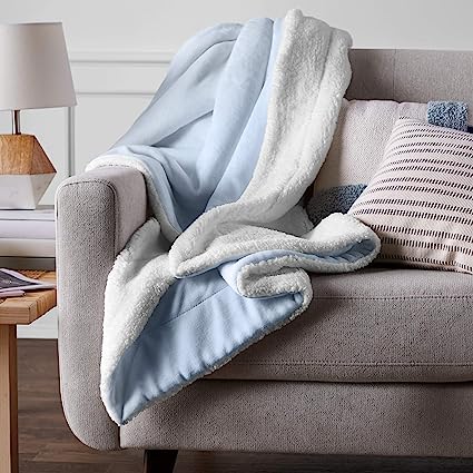 Micromink Sherpa Blanket - Twin, Smoke Blue, Polyester, Pack of 1, Reversible