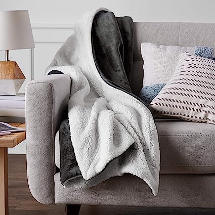 Micromink Polyester Sherpa Blanket - Twin, Charcoal, Pack of 1, reversible